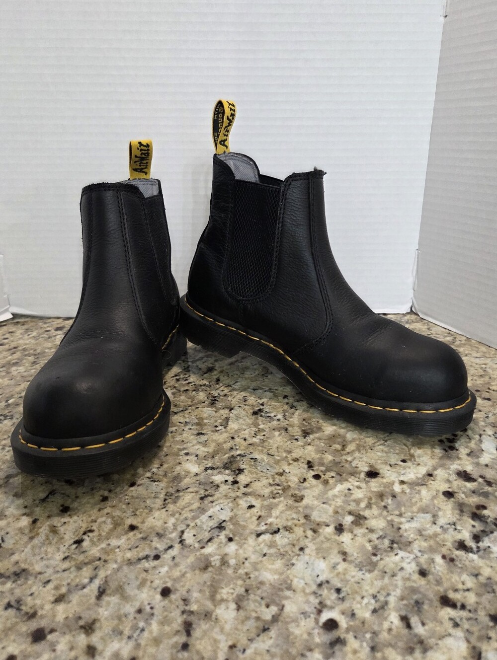 DR. MARTENS Women’s Arbor Black Leather Steel Toe Chelsea Work Boots US 9 EU 41